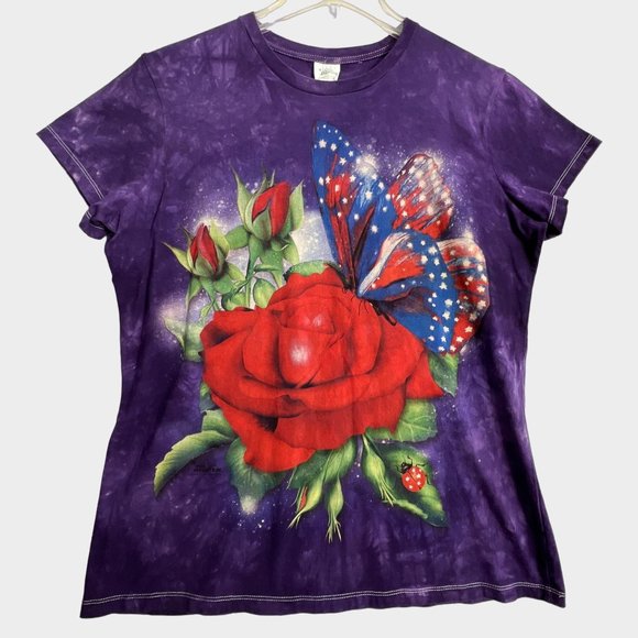 The Mountains Tops - The Mountain Tie Dye T Shirt Rose Butterfly Ladybug Purple Womens XL